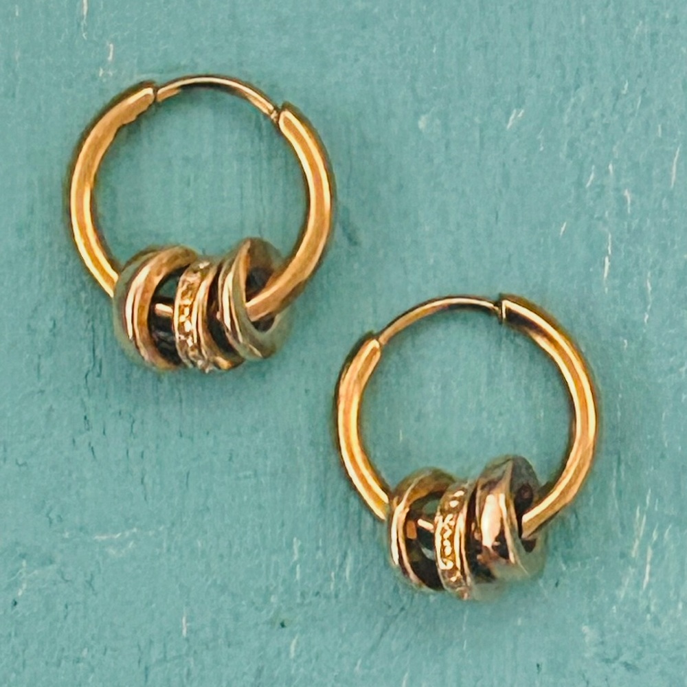 NWOT Handmade Gold Huggie Hoop Earrings with Crystals